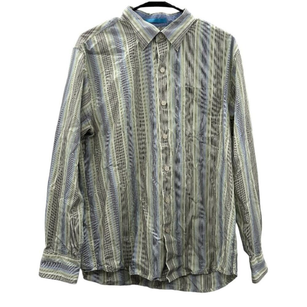 Tommy Bahama Yellow &‎ Blue Striped Long Sleeve Button Down Shirt Size M